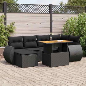 Set de sofás de jardín 7 pzas con cojines ratán sintético negro