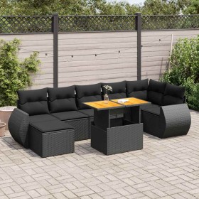 Set de sofás de jardín y cojines 8 piezas ratán sintético negro