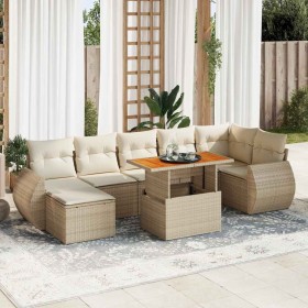 Set de sofás de jardín y cojines 8 piezas ratán sintético beige