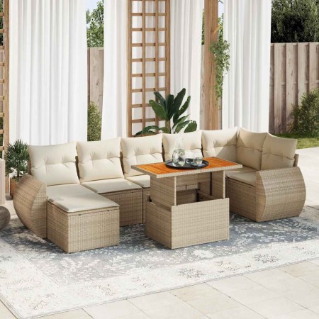 Set de sofás de jardín y cojines 8 piezas ratán sintético beige