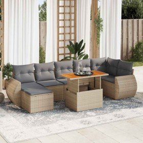 Set de sofás de jardín y cojines 8 piezas ratán sintético beige