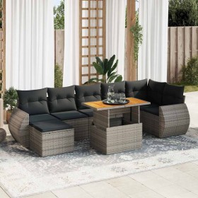 Set de sofás de jardín y cojines 8 piezas ratán sintético gris