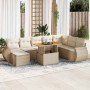 Set de sofás de jardín con cojines 9 pzas ratán sintético beige