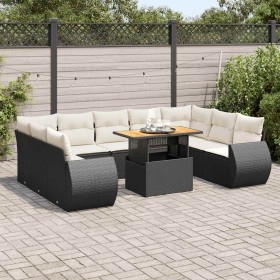Set de sofás de jardín y cojines 10 pzas ratán sintético negro