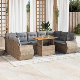 Juego de sofás jardín con cojines beige 10 pzas ratán sintético
