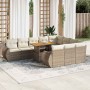 Set de sofás de jardín 11pzas con cojines ratán sintético beige