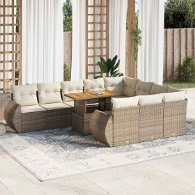 Set de sofás de jardín 11pzas con cojines ratán sintético beige