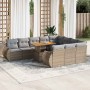 Set de sofás de jardín 11pzas con cojines ratán sintético beige