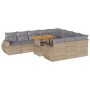 Set de sofás de jardín 11pzas con cojines ratán sintético beige