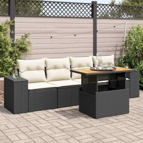 Set de muebles de jardín 5 pzas y cojines ratán sintético negro