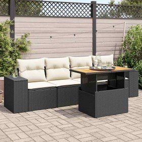 Set de muebles de jardín 5 pzas y cojines ratán sintético negro