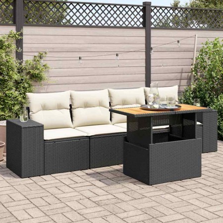 Set de muebles de jardín 5 pzas y cojines ratán sintético negro