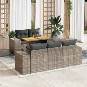 Set de muebles de jardín 6 pzas y cojines ratán sintético gris