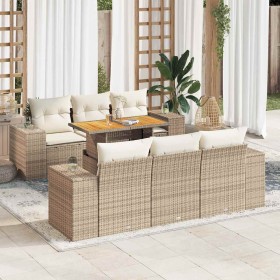 Set sofás de jardín 7 piezas y cojines ratán sintético beige
