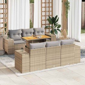 Set sofás de jardín 7 piezas y cojines ratán sintético beige Set sofás de jardín 7 piezas y cojines ratán sintético beige