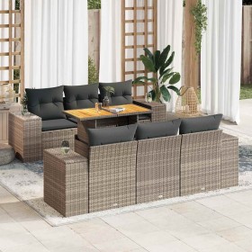 Set de sofás de jardín 7 pzas con cojines ratán sintético gris