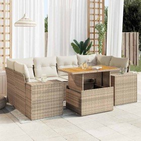 Set sofás de jardín 7 piezas y cojines ratán sintético beige
