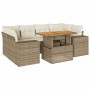 Set sofás de jardín 7 piezas y cojines ratán sintético beige
