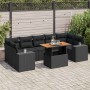 Set de sofás de jardín y cojines 8 piezas ratán sintético negro