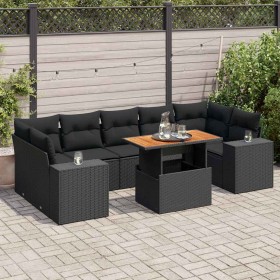 Set de sofás de jardín y cojines 8 piezas ratán sintético negro