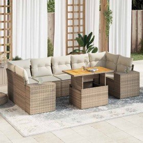Set de sofás de jardín y cojines 8 piezas ratán sintético beige