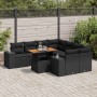 Set de sofás de jardín con cojines 9 pzas ratán sintético negro