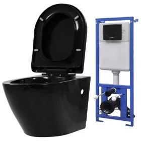 Inodoro de pared con cisterna oculta cerámica negro de vidaXL, Baños - Ref: Foro24-3054478, Precio: 347,61 €, Descuento: %