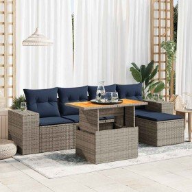 Set de muebles de jardín 6 pzas y cojines ratán sintético gris