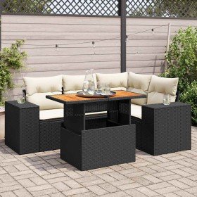 Set de muebles de jardín 5 pzas y cojines ratán sintético negro