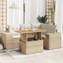Juego de sofás jardín con cojines 5 pzas ratán sintético beige