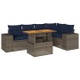 Set de muebles de jardín 6 pzas y cojines ratán sintético gris