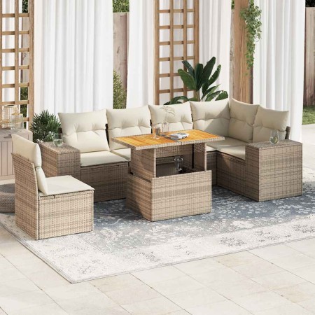 Set sofás de jardín 7 piezas y cojines ratán sintético beige