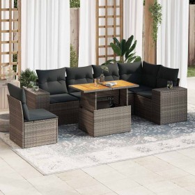 Set de sofás de jardín 7 pzas con cojines ratán sintético gris