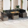 Set de sofás de jardín 7 pzas con cojines ratán sintético gris
