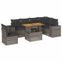 Set de sofás de jardín 7 pzas con cojines ratán sintético gris