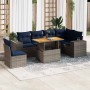 Set de sofás de jardín 7 pzas con cojines ratán sintético gris