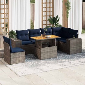 Set de sofás de jardín 7 pzas con cojines ratán sintético gris