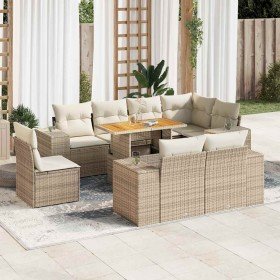 Set de sofás de jardín con cojines 9 pzas ratán sintético beige