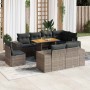 Set de sofás de jardín con cojines 9 pzas ratán sintético gris