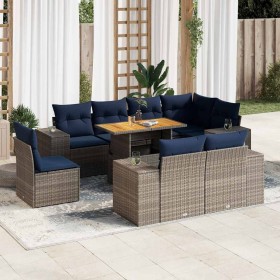 Set de sofás de jardín con cojines 9 pzas ratán sintético gris