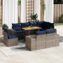 Set de sofás de jardín con cojines 9 pzas ratán sintético gris