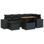 Set de sofás de jardín 7 pzas con cojines ratán sintético negro