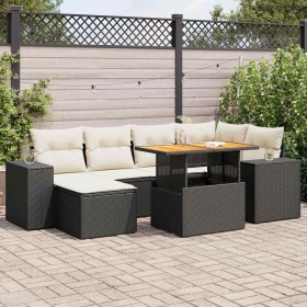 Set de sofás de jardín 7 pzas con cojines ratán sintético negro