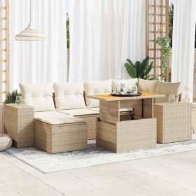 Set sofás de jardín 7 piezas y cojines ratán sintético beige Set sofás de jardín 7 piezas y cojines ratán sintético beige