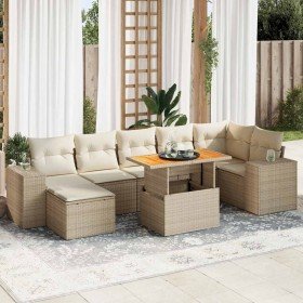 Set de sofás de jardín y cojines 8 piezas ratán sintético beige en Conjuntos de jardín | Comprar online en Foro24