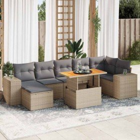 Set de sofás de jardín y cojines 8 piezas ratán sintético beige en Conjuntos de jardín | Comprar online en Foro24