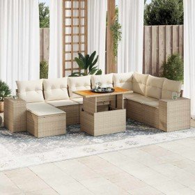 Set sofás jardín y cojines 9 pzas ratán sintético acacia beige en Conjuntos de jardín | Comprar online en Foro24