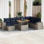 Set de sofás de jardín con cojines 9 pzas ratán sintético gris