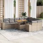 Set sofás jardín y cojines 10 pzas ratán sintético acacia beige