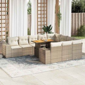 Set sofás jardín y cojines 10 pzas ratán sintético acacia beige en Conjuntos de jardín | Comprar online en Foro24